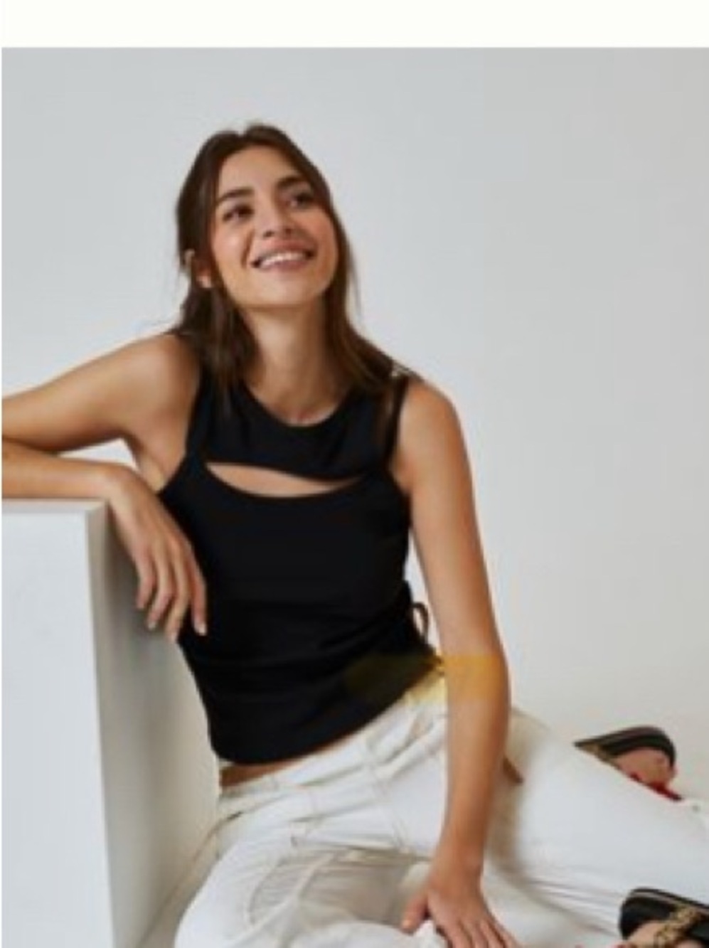 Anthropologie Maeve Black Ribbed Cutout Tank Top
